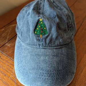 Carbon Elements Denim Embroidered Christmas Tree Slideback Hat Adjustable OS